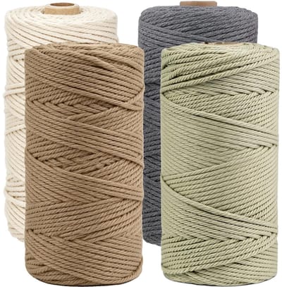 Dailygoods- Macramé Garen 3 mm x 400 m - Set van 4 Kleuren - Natuurlijk Katoenen Koord - DIY Handwerk - Zacht en Sterk - Katoenkoord