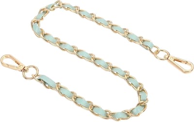 Leren schoudertas met platte ijzeren ketting, 61 cm lange band en gespen in grijs en goud
