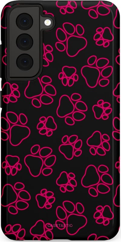 Casetastic Hoesje Geschikt voor Samsung S21 FE - Stijlvolle Beschermende Duo-layer Case - Neon pootjes