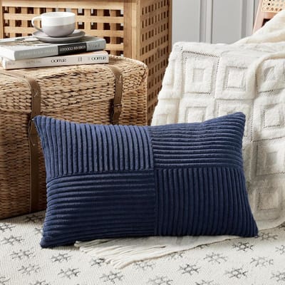 Kussensloop Boho - Decoratieve Kussenhoes - Woonkamer Decoratie - Corduroy Met Strepenpatroon - 30 x 60 cm - Donkerblauw