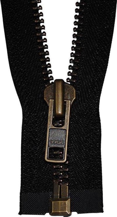 YKK Rits, zwart, deelbaar, Kopertandjes, lengte 75cm, per stuk.