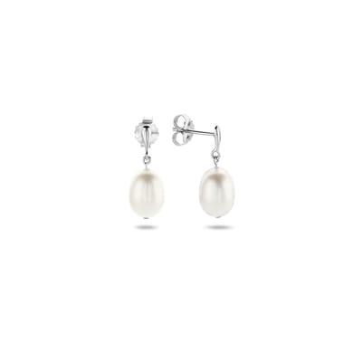 YO&NO - Oorbellen - Zilver - Oorhangers - Parel - Steker - 2cm - 8mm - Sieraden vrouw - Gerhodineerd - Zilver 925
