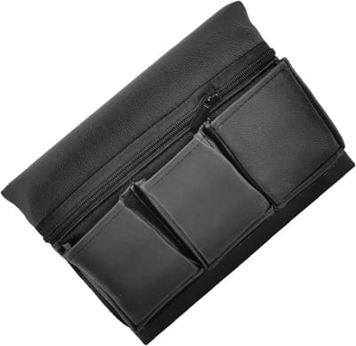 Auto-armsteunkussen van leer met opbergtas voor mobiele telefoon, sleutels en snacks, zwart, 24 x 18 x 11 cm - Comfortabel, praktisch en stijlvol accessoire voor in de auto