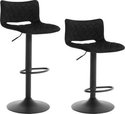 BukkitBow - Luxe Barkrukken Velvet Met Rugleuning - Luxe Gestikt Patroon - Draaibaar en met Voetensteun - (59-79CM Zithoogte) - Zwart