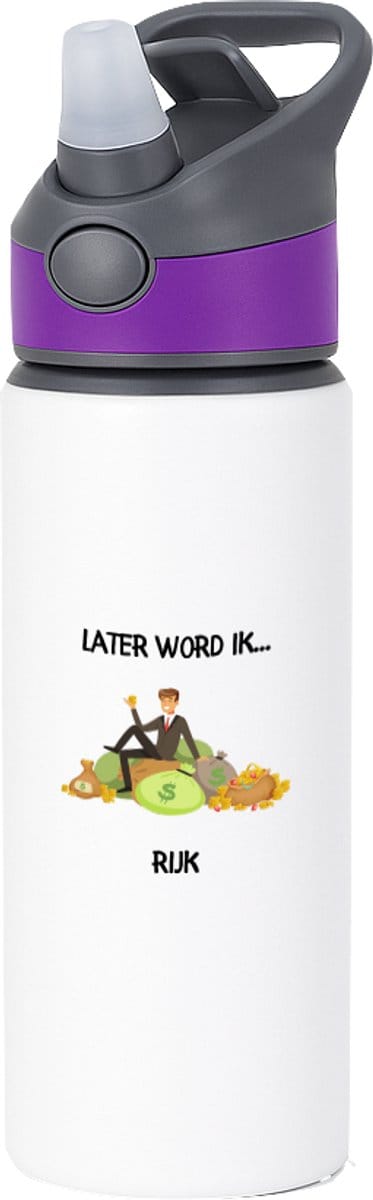 Hacebo® - Later word ik rijk waterfles met rietje paars - Geld - Geld verdieners - Miljonair - cash - water fles - 650ML