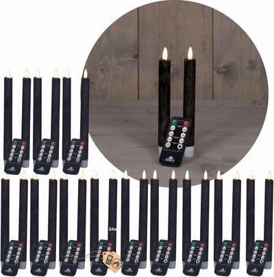 LED-kaarsen 12 stuks ECHTE WAS ZWART met timerfunctie 6 uur 18 cm hoogte voor kaarsen 2,2 cm diameter 2 AAA-batterijen vereist LED-kaarsen set van 4 ZWART (zes keer) bewegende vlam