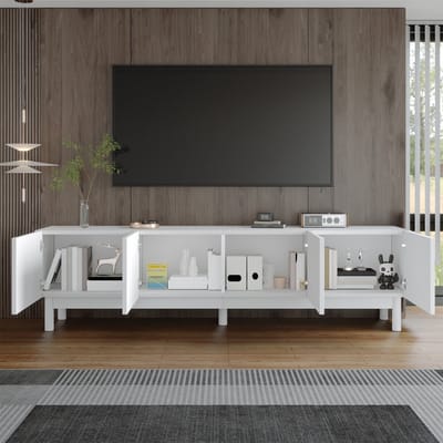 DESMIU Tv Meubel - Greeploos Dressoir Met 4 Deuren En Opbergruimte - Voor Woonkamer En Multimedia - MDF En Spaanplaat - 169x34x45,5 Cm - Wit