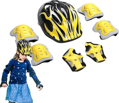 Kinder Beschermingsset - Helm en Pads - Buitensporten Veiligheid - Verbeterde Schokbestendigheid - 5-10 Jaar - Geel