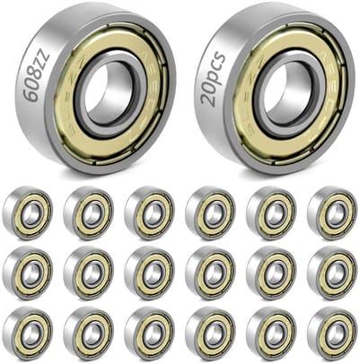 TOVBMUP 608zz kogellagers - 20 stuks - metalen dubbel afgeschermde miniatuur diepe groef kogellagers - Geschikt voor skateboards, scooters, inline skates - 8 mm x 22 mm x 7 mm