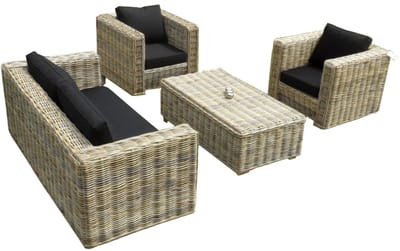 Nissah stoel-bank loungeset 4 delig naturel rotan