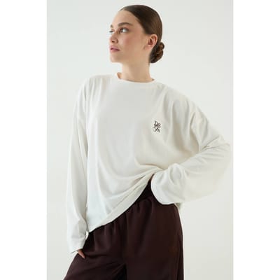 Dames Dsgn Studio Ronde Hals T-shirt Met Lange Mouwen | Ecru | Maat: 3XL