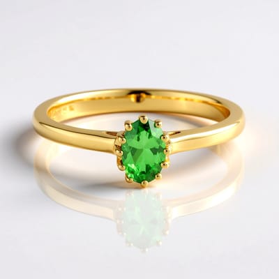 Cavill - Ring 925 Sterling Zilver Verguld - Lemshuku Tsavoriet 0,453 ct - Ovale Groene Edelsteen - Elegante Edelsteenring Dames - Tanzania Beeldschoon