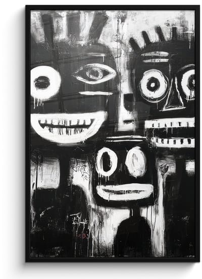 Poster in lijst - Fotolijst 80x120 cm - Posters - Schilderij - Figuren - Zwart - Abstract - Posterlijst zwart - Decoratie - Wanddecoratie woonkamer - Muurdecoratie slaapkamer