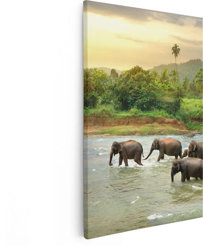 Artaza Canvas Schilderij Olifant - 20x30 cm - Klein - Wanddecoratie Dieren - Muurdecoratie Jungle - Schilderijen Op Canvas