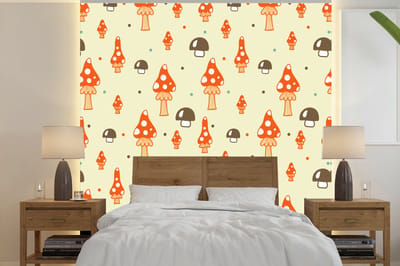 Behang - Fotobehang Patronen - Paddestoel - Oranje - Breedte 240 cm x hoogte 240 cm