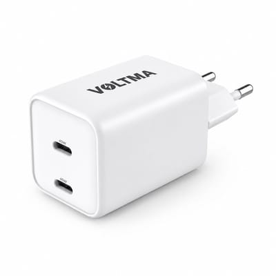 Voltma Power House PH45CC - 45W USB-C Snellader - 2x USB-C Poorten - GaN Oplader met Power Delivery & PPS - EU Stekker - Wit