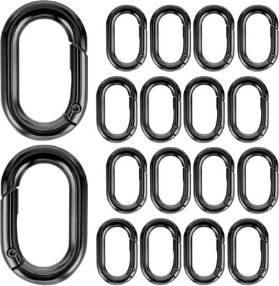 12 Stuks Zwarte Carabiners + 12 Sleutelhangers - Compacte Carabiner Set voor Sleutels, Camping en Outdoor Accessoires