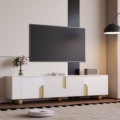 REDOM - TV-meubel - MDF,Particle Board - marmoroptik afwerking - 180 L x 40 B x 44 H, White,Wood