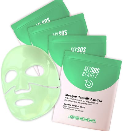 Set van 4 Anti-Onzuiverheden Collageenmaskers My SOS Beauty – 4 x 40 g Gezichtsmaskers met Centella Asiatica, Niacinamide & Zink – Tegen acne, kalmerend & zuiverend
