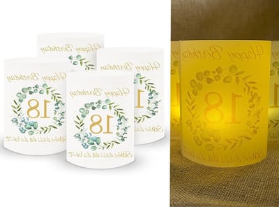 Set van 16 Lichteffect Covers voor Tafellampen en Theelichten, Decoratie voor Communie en Doop, Eucalyptus, 10 cm, Stijlvolle Tafeldecoratie en Kaarsenhouder