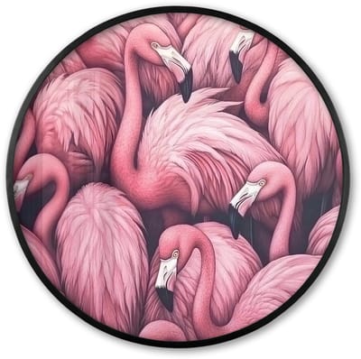 Poster in lijst Rond - Fotolijst 60x60 cm - Posters - Flamingo - Roze - Dieren - Ronde posterlijst zwart - Decoratie - Wanddecoratie woonkamer - Muurdecoratie slaapkamer