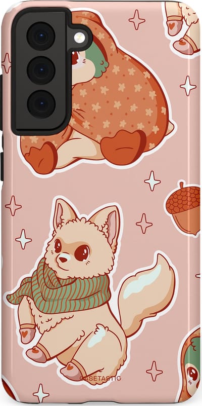 Casetastic hoesje geschikt voor Samsung Galaxy S21 FE 5G - Dubbellaagse bescherming - Winter avontuur - Fashion Case - Perzik Zand Lichtgrijs