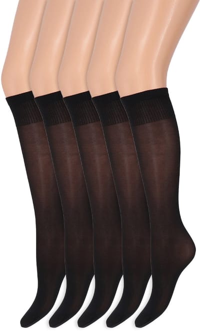 Glans pantykousen | Kniekousen | 35 Denier | Merk: Marianne | One Size | Kleur: Zwart | 5 Paar