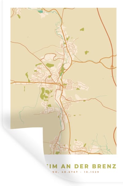 Muurstickers - Sticker Folie - Heidenheim an der Brenz - Stadskaart - Vintage - Kaart - Plattegrond - 20x30 cm - Plakfolie - Muurstickers Kinderkamer - Zelfklevend Behang - Zelfklevend behangpapier - Stickerfolie