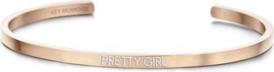 Key Moments 8KM-BG0007 - Stalen open bangle met tekst - pretty girl - zirkonia - one-size - rosékleur