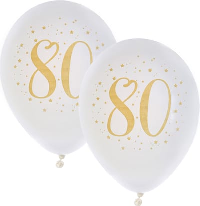 Santex verjaardag leeftijd ballonnen 80 jaar - 16x stuks - wit/goud - 23 cm - Feestartikelen