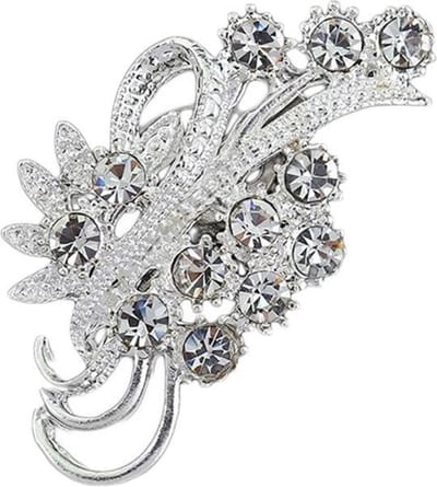 Fako Bijoux® - Broche - Bloem - Kristal - 20x38mm - Zilverkleurig