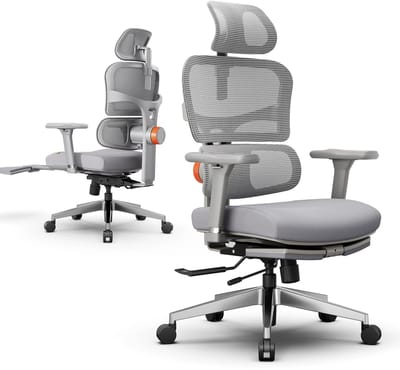 Newtral NT002 Ergonomische Bureaustoel met Hoofdsteun - 96°-136° Kantelfunctie - 4D-verstelbare Armleuningen - Adaptieve Lendensteun - Grijs