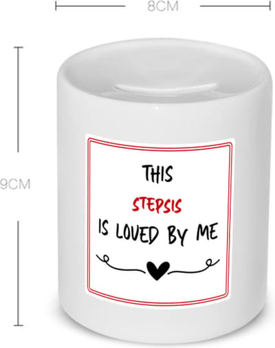 Akyol - this stepsis is loved by me Spaarpot - Zus - iemand die houdt van zijn stiefzus - verjaardag - cadeautje voor zus - zus artikelen - kado - geschenk - 350 ML inhoud