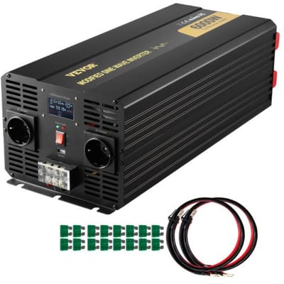 VEVOR 6000W gemodificeerde sinusgolfomvormer DC 12V naar AC 230V autoomvormer met LCD-scherm, LED-indicatoren, EU-stopcontacten, omvormer voor auto, camper, vrachtwagen, boot, reizen, kamperen