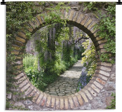Wandkleed - Wanddoek - Bos - Stenen - Doorkijk - Pad - 180x180 cm - Wandtapijt