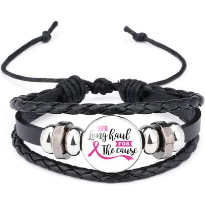 Bracelet Breloque Ruban Rose Pour Femmes Bracelet en Corde de Cuir Tressé Filles Sensibilisation au Cancer du Sein Espoir Bijoux Accessoires black