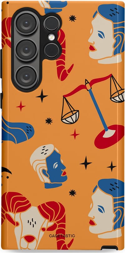 Casetastic hoesje geschikt voor Samsung Galaxy S23 Ultra - Dubbellaagse bescherming - Zodiac in lijn - Fashion Case - Okergeel Terracotta Zand Rood