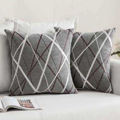 Chenille Set van 2 kussenslopen, geometrisch sierkussen, decoratieve bankkussens voor bank, slaapkamer, 40 x 40 cm, lichtgrijs