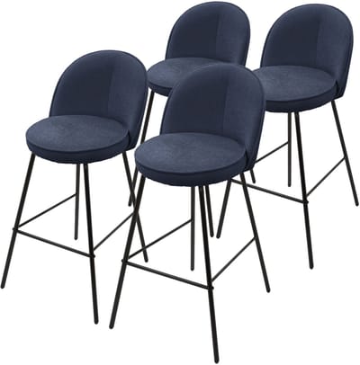 Barkruk set van 4 donkerblauw 52x102x50 cm met rugleuning en voetensteun tot 120 kg ML-Design