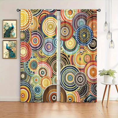 Circulaire kunst - bedrukte gordijnen, stokzak huisdecoratie, kamerdecoratie 14Wx39L(35x100CM)x2 beige