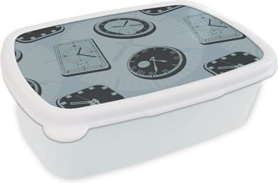 Broodtrommel Wit - Lunchbox - Brooddoos - Klok - Patronen - Vintage - 18x12x6 cm - Volwassenen