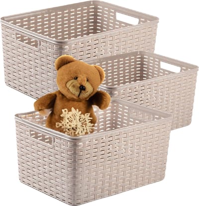 Plasticforte Opbergmand - 3x - Kastmand - rotan kunststof - taupe - 18 Liter - 29 x 39 x 20 cm