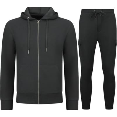 Casual Oversized Ribbed Trainingspak Heren - Joggingpak Heren Volwassenen - Nette Tweedelige Set - 7920- Zwart