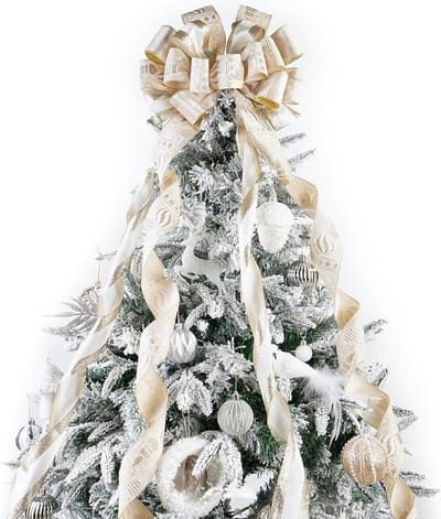 Grote Fluwelen Kerstboompuntstrik in Champagne Goud, 33CM x 135CM, voor Kerstboom, Deur en Wreath Decoratie met Ribbons en Ballen