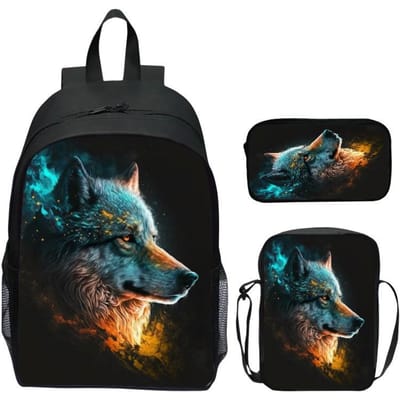 16 inch kinderrugzakset Magische Wolf Basisschool rugzak schoudertas schoudertas etui black