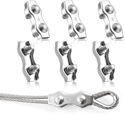 Duplex Klemmen voor Stalen Kabels - 6 Stuks RVS Kabelclips voor Kledinglijn en Tentbevestiging - 6mm Kabelbevestigingen