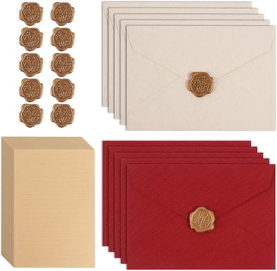 Complete Stationery Set met 10 Enveloppen, 10 Waszegels en 15 A5 Vintage Papieren voor Verjaardagen, Trouwen en Uitnodigingen
