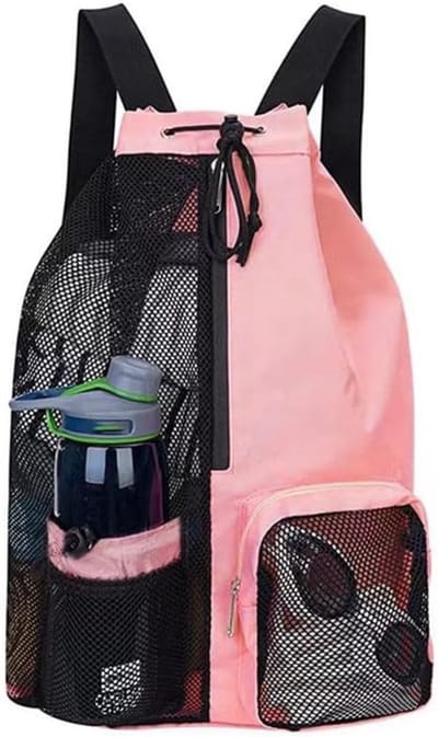 Zwemtas met Waterdicht Vak - Grote Mesh Gymtas voor Strand & Festival - Rugzak met Nat/Droog Scheiding - 1 stuk