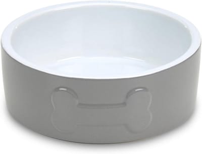 Voerbak Huisdier - Hondenkatten Kom - Voeren en Water - Zwaar Keramiek - 20 cm - Grijs Wit