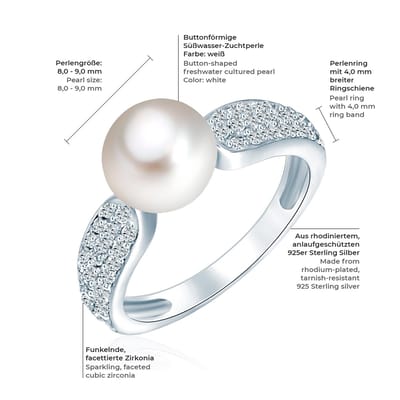 Valero Pearls Valero Pearls Parel ring Sterling zilver Gekweekte zoetwaterparels wit